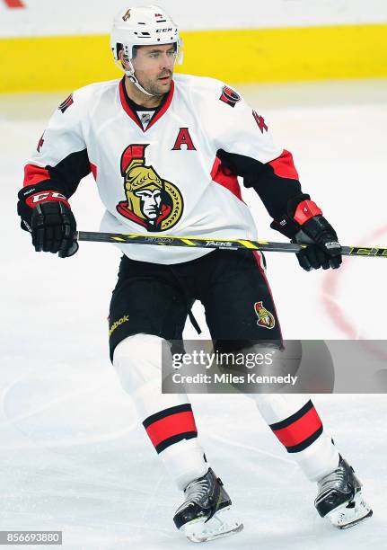 Chris Phillips of the Ottawa Senators plays in a game against the Philadelphia Flyers at Wells Fargo Center on January 6, 2015 in Philadelphia,...