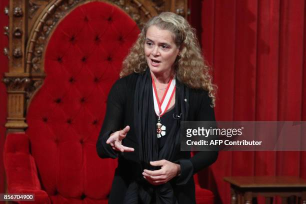 The newly sworn in Governor general Julie Payette delivers her speech in the Senate in Ottawa, Ontario, October 2, 2017. Former astronaut Julie...