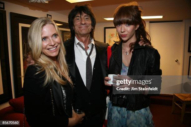 Emily Proctor of CSI Miami, Ronnie Wood of the Rolling Stones and Ekaterina 'Katia' Ivanova attend a private preview of Ronnie Wood's art exhibit at...