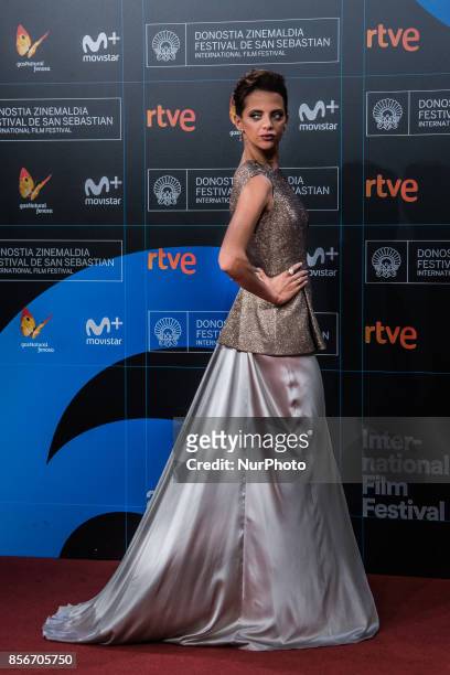Macarena Goméz attends the red carpet of the closure gala during 65th San Sebastian Film Festival at Kursaal on September 30, 2017 in San Sebastian,...