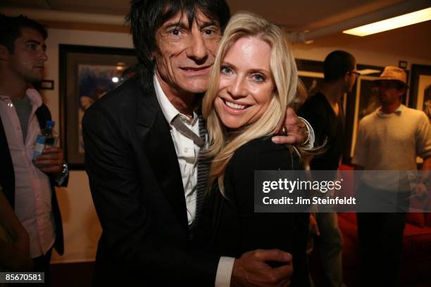 Ronnie Wood of the rock band the Rolling Stones and Emily Proctor of the television show CSI Miami attend a private preview of Ronnie Wood's art...