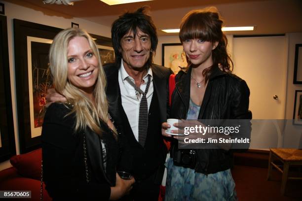 Emily Proctor of CSI Miami, Ronnie Wood of the Rolling Stones and Ekaterina 'Katia' Ivanova attend a private preview of Ronnie Wood's art exhibit at...