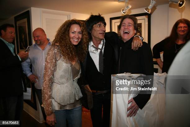 Ronnie Wood of the Rolling Stones art exhibit included Joyce Lapiinsky, Ronnie Wood, Richard Lewis at Gallery 319 in Los Angeles, California on March...