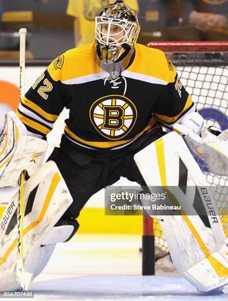 Goaltender Niklas Svedberg of the Boston Bruins plays in a game against the New Jersey Devils at TD Garden on January 8, 2015 in Boston,...