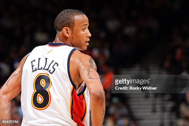 Monta Ellis of the Golden State Warriors looks on during the game against the Philadelphia 76ers at Oracle Arena on March 20, 2009 in Oakland,...