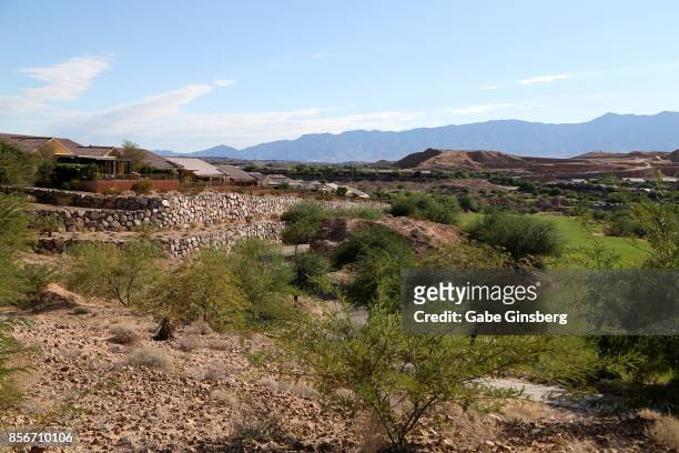 Mountains rise in the distance at the Sun City Mesquite community where suspected Las Vegas gunman Stephen Paddock lived on October 2, 2017 in...