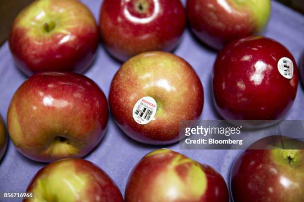 Label is seen on a McIntosh apple at the Jack Brown Produce Inc. Packing facility in Sparta, Michigan, U.S., on Wednesday, Sept. 27, 2017. Michigan...