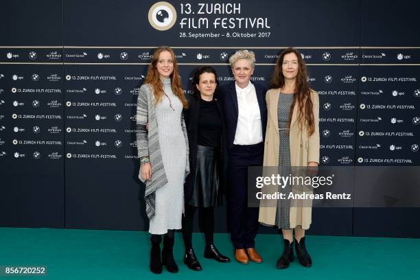 Loane Balthasar, Katharina Wyss, Manuela Biedermann and Monica Budde attend the 'Sarah joue un loup garou' photocall during the 13th Zurich Film...