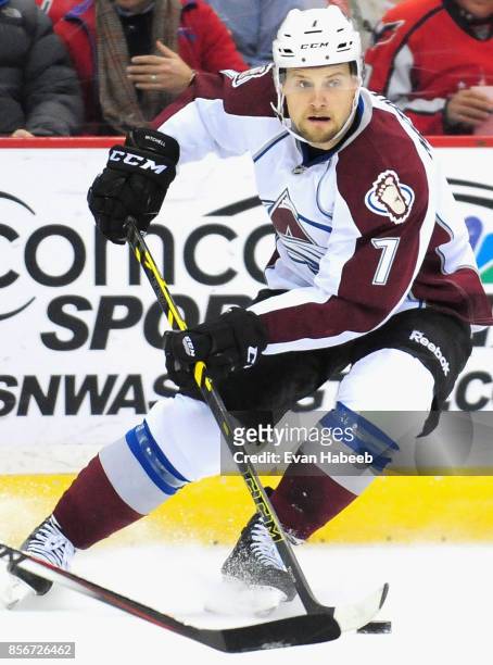 John Mitchell of the Colorado Avalanche plays in a game against the Washington Capitals at Verizon Center on January 12, 2015 in Washington, DC.