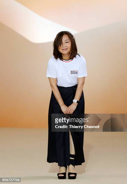 Taiwanese fashion designer Shiatzy Chen acknowledges the audience at the end of the Shiatzy Chen Paris show as part of the Paris Fashion Week...
