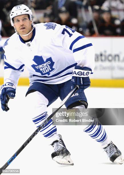 David Clarkson of the Toronto Maple Leafs plays in a game against the Anaheim Ducks at Honda Center on January 14, 2015 in Anaheim, California.