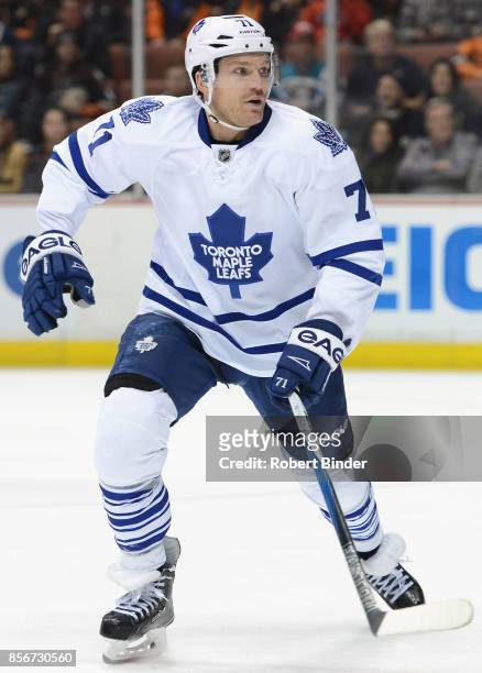 David Clarkson of the Toronto Maple Leafs plays in a game against the Anaheim Ducks at Honda Center on January 14, 2015 in Anaheim, California.