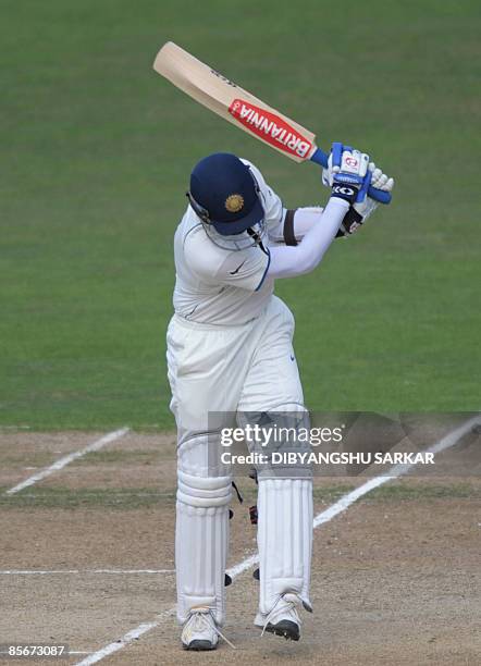 Indian cricketer Rahul Dravid reacts in fustration after loosing his wicket during the third day of the second Test match at the McLean Park in...