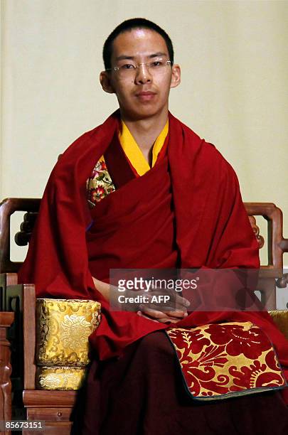 Panchen Lama waits to deliver a speech at the opening of the second World Buddhist Forum in Wuxi on March 28, 2009. Gyaltsen Norbu chosen by the...