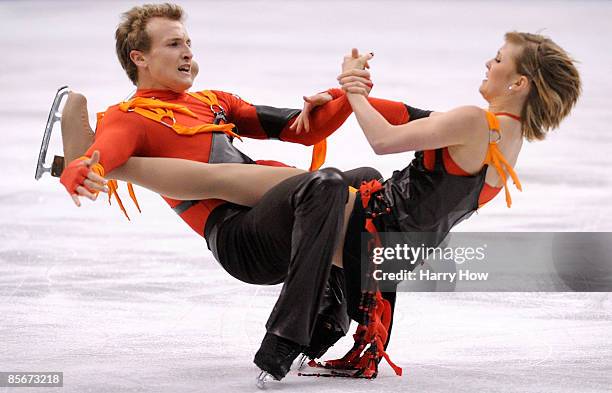 Zoe Blanc and Pierre-Loup Bouquet of France compete in the Free Dance during the 2009 ISU World Figure Skating Championships on March 27, 2009 at...