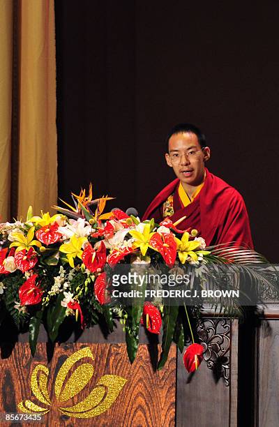 China's controversial choice as the second highest Tibetan spiritual figure, the 19-year-old Panchen Lama , delivers his speech following the opening...