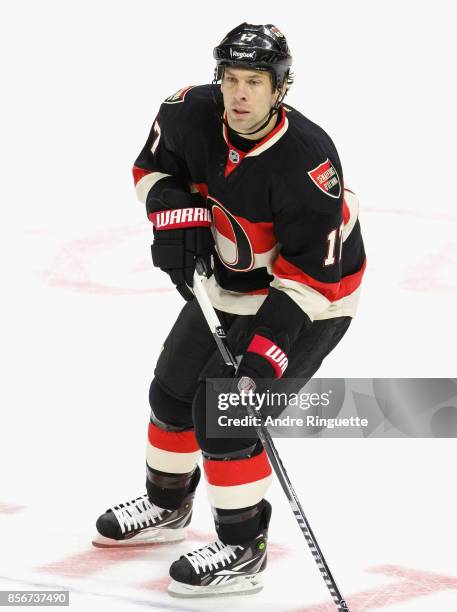 David Legwand of the Ottawa Senators plays in a game against the Montreal Canadiens at Canadian Tire Centre on January 15, 2015 in Ottawa, Ontario,...