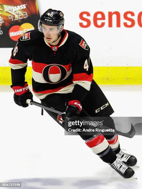 Patrick Wiercioch of the Ottawa Senators plays in a game against the Montreal Canadiens at Canadian Tire Centre on January 15, 2015 in Ottawa,...