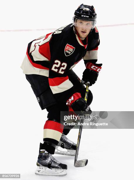 Erik Condra of the Ottawa Senators plays in a game against the Montreal Canadiens at Canadian Tire Centre on January 15, 2015 in Ottawa, Ontario,...