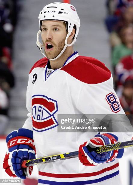 Brandon Prust of the Montreal Canadiens plays in a game against the Ottawa Senators at Canadian Tire Centre on January 15, 2015 in Ottawa, Ontario,...