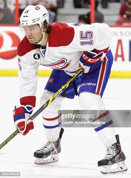 Parenteau of the Montreal Canadiens plays in a game against the Ottawa Senators at Canadian Tire Centre on January 15, 2015 in Ottawa, Ontario,...