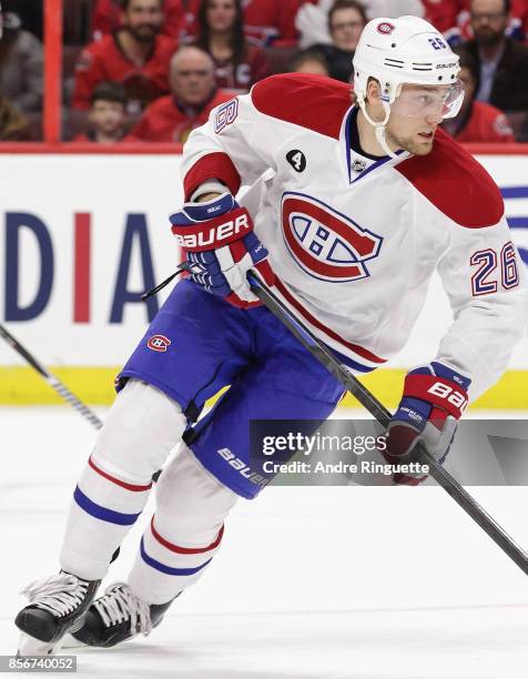 Jiri Sekac of the Montreal Canadiens plays in a game against the Ottawa Senators at Canadian Tire Centre on January 15, 2015 in Ottawa, Ontario,...