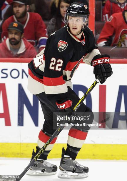 Erik Condra of the Ottawa Senators plays in a game against the Montreal Canadiens at Canadian Tire Centre on January 15, 2015 in Ottawa, Ontario,...