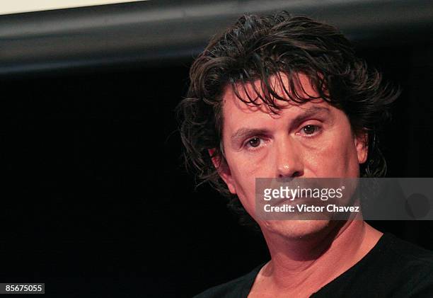 Singer Saul Hernandez of Jaguares attends the Human Rights - Violence Against Women press conference at Instituto Frances de America Latina on March...