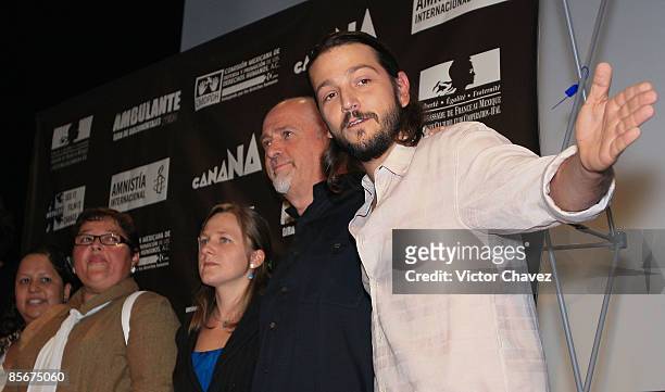 Singer and founder of WITNESS Peter Gabriel and actor and founder of Canana Films Diego Luna attend the Human Rights - Violence Against Women press...