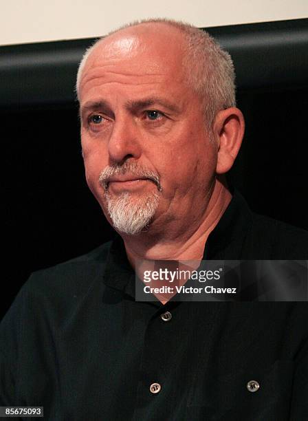 Singer and founder of WITNESS Peter Gabriel attends the Human Rights - Violence Against Women press conference at Instituto Frances de America Latina...