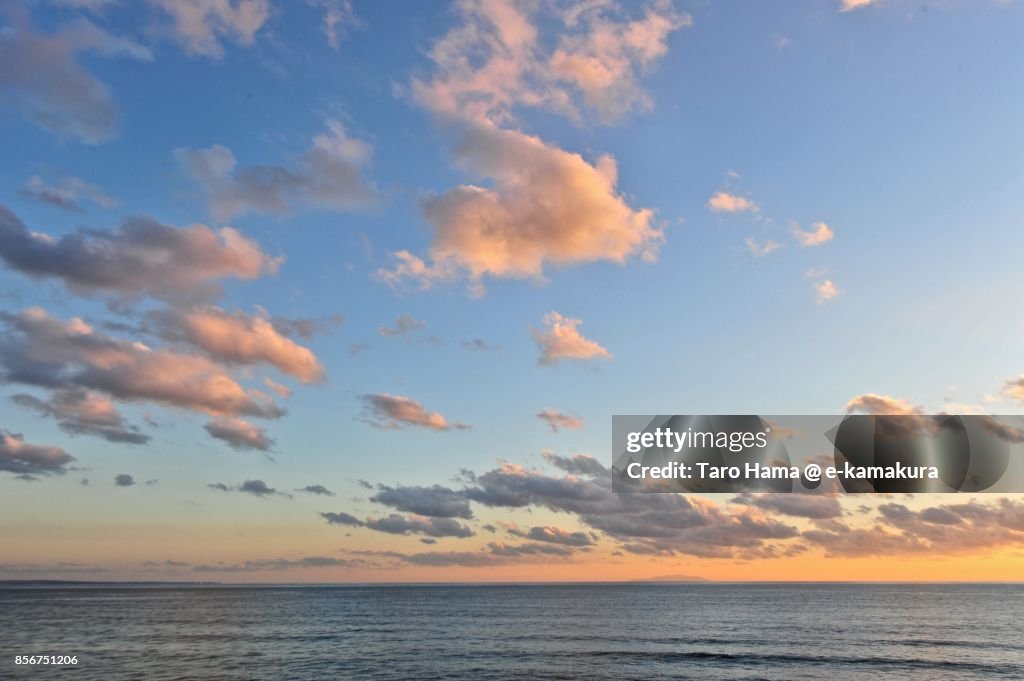 Orange-colored sunset clouds on Sagami Bay and Izu Peninsula