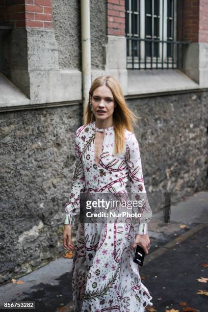 Natalia Vodianova is seen in the streets of Paris during the Paris Fashion Week on October 1, 2017 in Paris, France.