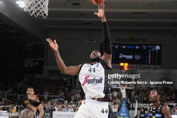 Marcus Slaughter of Segafredo competes with Chane Behanan and Dominique Sutton of Dolomiti Energia during the LBA LegaBasket match between Virtus...