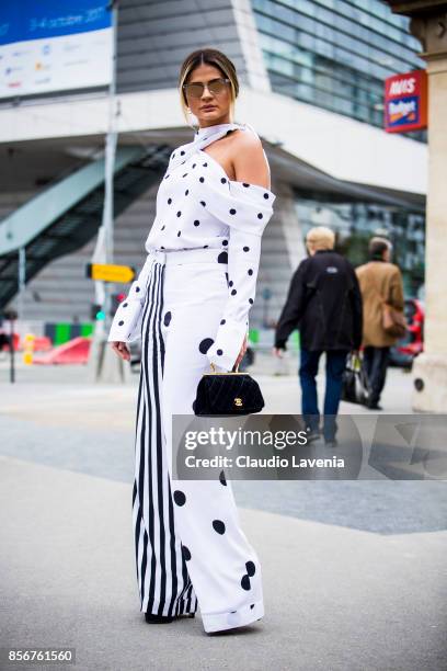 Thassia Naves is seen before the Giambattista Valli show during Paris Fashion Week Womenswear SS18 on October 2, 2017 in Paris, France.