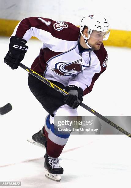 John Mitchell of the Colorado Avalanche plays in a game against the St. Louis Blues at the Scottrade Center on January 19, 2015 in St. Louis,...