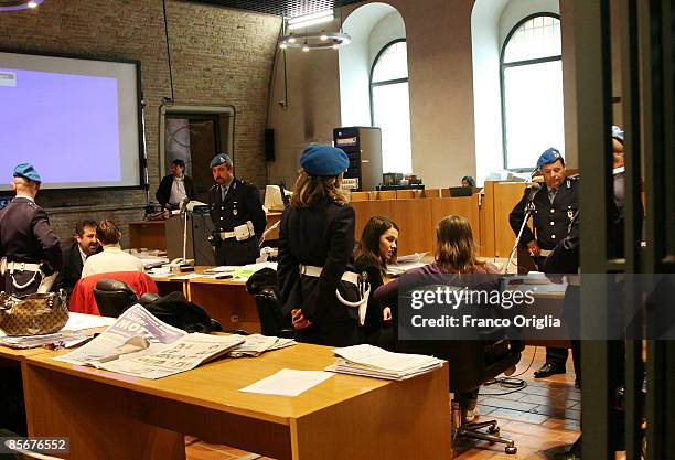 Former exchange student Amanda Knox of Seattle, Washington and Raffaele Sollecito of Giovinazzo, Italy looks on during the Meredith Kercher murder...
