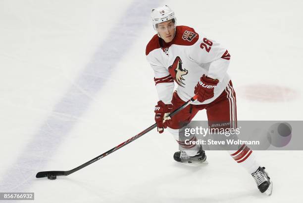 Michael Stone of the Arizona Coyotes plays in a game against the Chicago Blackhawks at the United Center on January 20, 2015 in Chicago, Illinois.