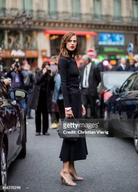 Aymeline Valade seen outside Stella McCartney during Paris Fashion Week Spring/Summer 2018 on October 2, 2017 in Paris, France.