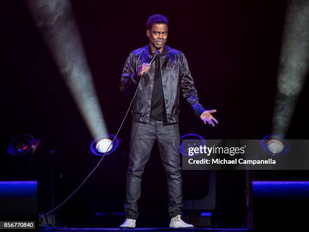 Chris Rock performs live during his Total Blackout Tour at the Ericsson Globe Arena on October 2, 2017 in Stockholm, Sweden.