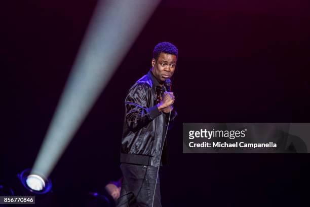 Chris Rock performs live during his Total Blackout Tour at the Ericsson Globe Arena on October 2, 2017 in Stockholm, Sweden.