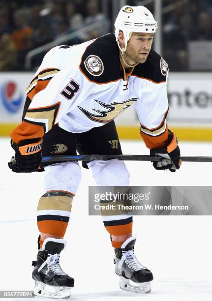 Clayton Stoner of the Anaheim Ducks plays in a game against the San Jose Sharks at SAP Center on January 29, 2015 in San Jose, California.