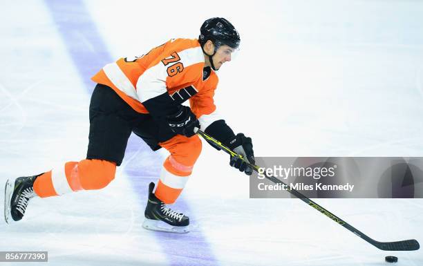 Chris VandeVelde of the Philadelphia Flyers plays in a game against the Winnipeg Jets at Wells Fargo Center on January 29, 2015 in Philadelphia,...