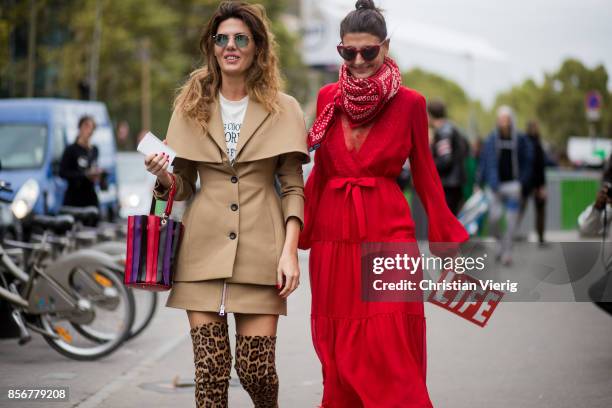 Sara Battaglia and Giovanna Battaglia Engelbert seen outside Giambattista Valli during Paris Fashion Week Spring/Summer 2018 on October 2, 2017 in...