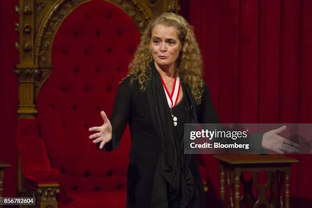 Julie Payette, governor general of Canada, speaks after being sworn in during an installation ceremony in the Senate Chamber of Parliament Hill in...