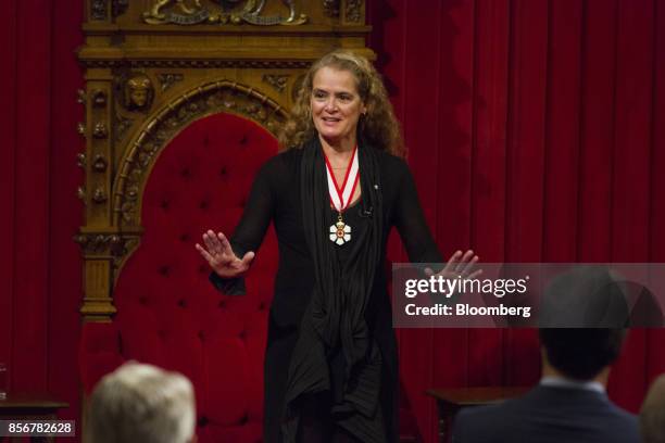 Julie Payette, governor general of Canada, speaks after being sworn in during an installation ceremony in the Senate Chamber of Parliament Hill in...