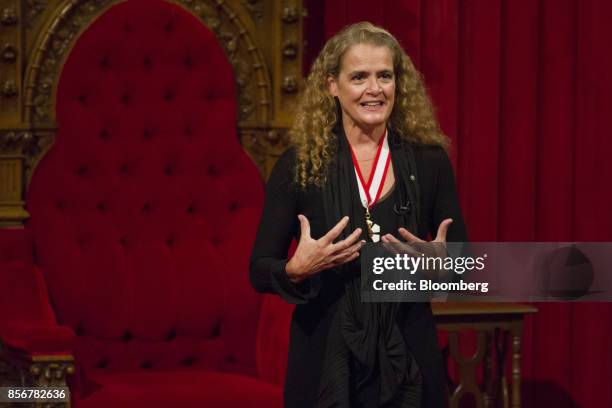 Julie Payette, governor general of Canada, speaks after being sworn in during an installation ceremony in the Senate Chamber of Parliament Hill in...