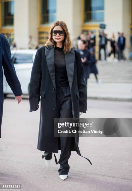 Christine Centenera seen outside Hermes during Paris Fashion Week Spring/Summer 2018 on October 2, 2017 in Paris, France.