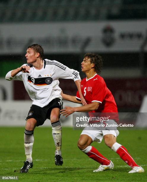 Germany forward Manuel Schaeffler and U20 Switzerland defender Florian Jungwirth in action during the Under 20 international friendly match between...