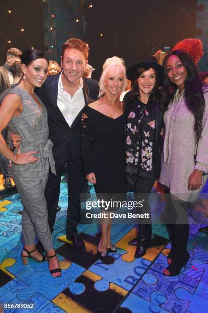 Amy Dowden, Brian Conley, Debbie McGee, Shirley Ballas and Alexandra Burke pose backstage following the cast change press night performance of...