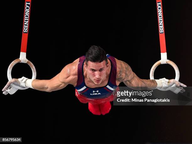 Alexander Naddour of the United States competes on the rings during day one of the Artistic Gymnastics World Championships on October 2, 2017 at...